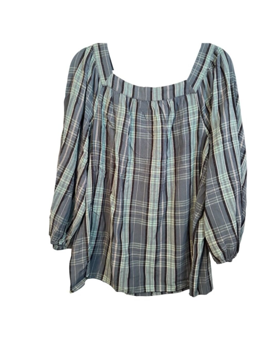 Lauren Conrad Sz L Plaid Square Neck Blouse Long Sleeve Lightweight Blouse - Picture 5 of 12